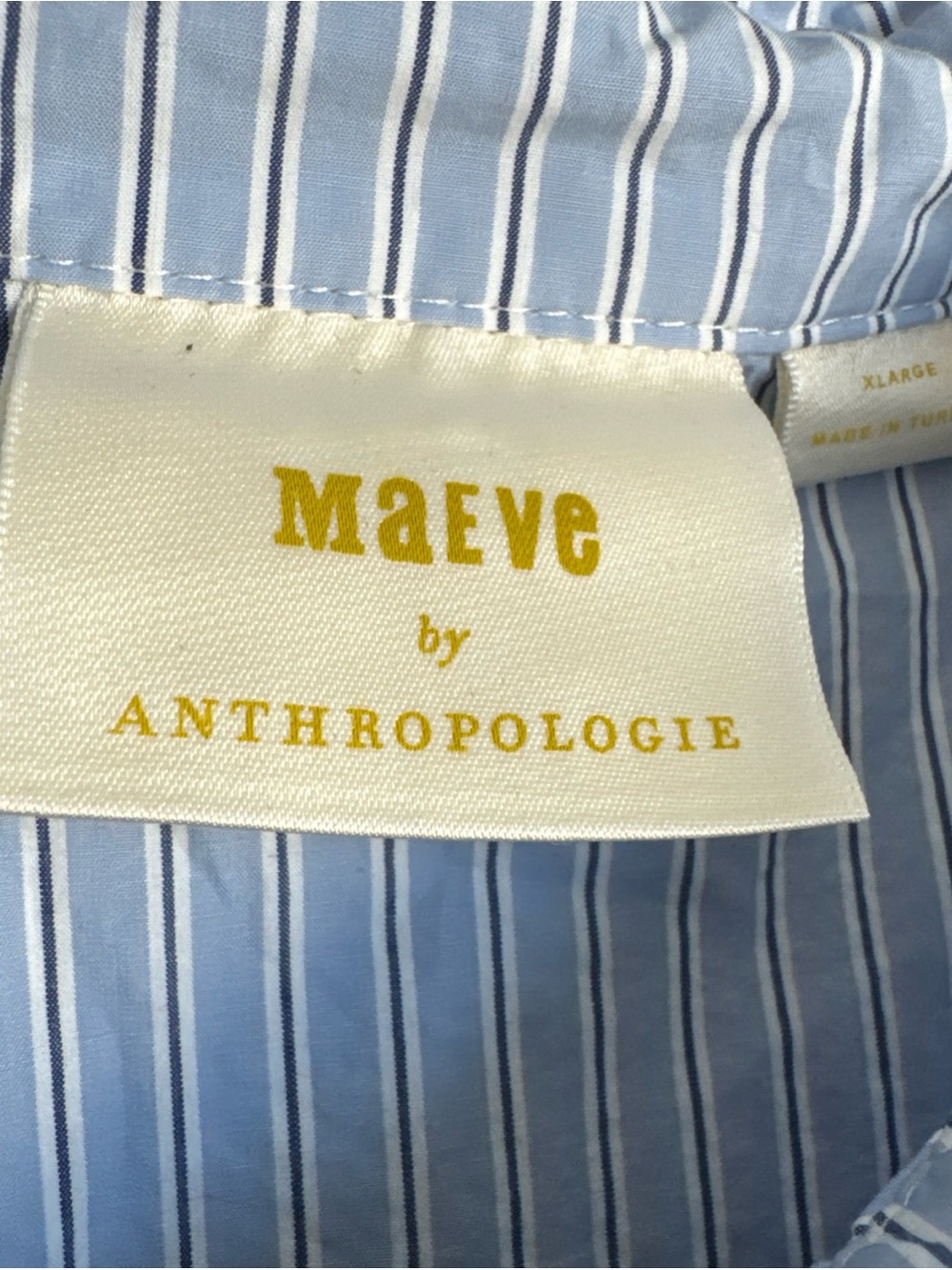 Anthropologie Maeve Top Shirt Blue Striped Cropped Button Up Blouse Women’s XL - Picture 6 of 10